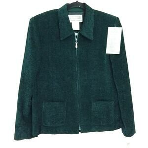 Jessica Howard Women's Jacket Size 8P Dark Green Lined Sparkly Full Zip Pockets